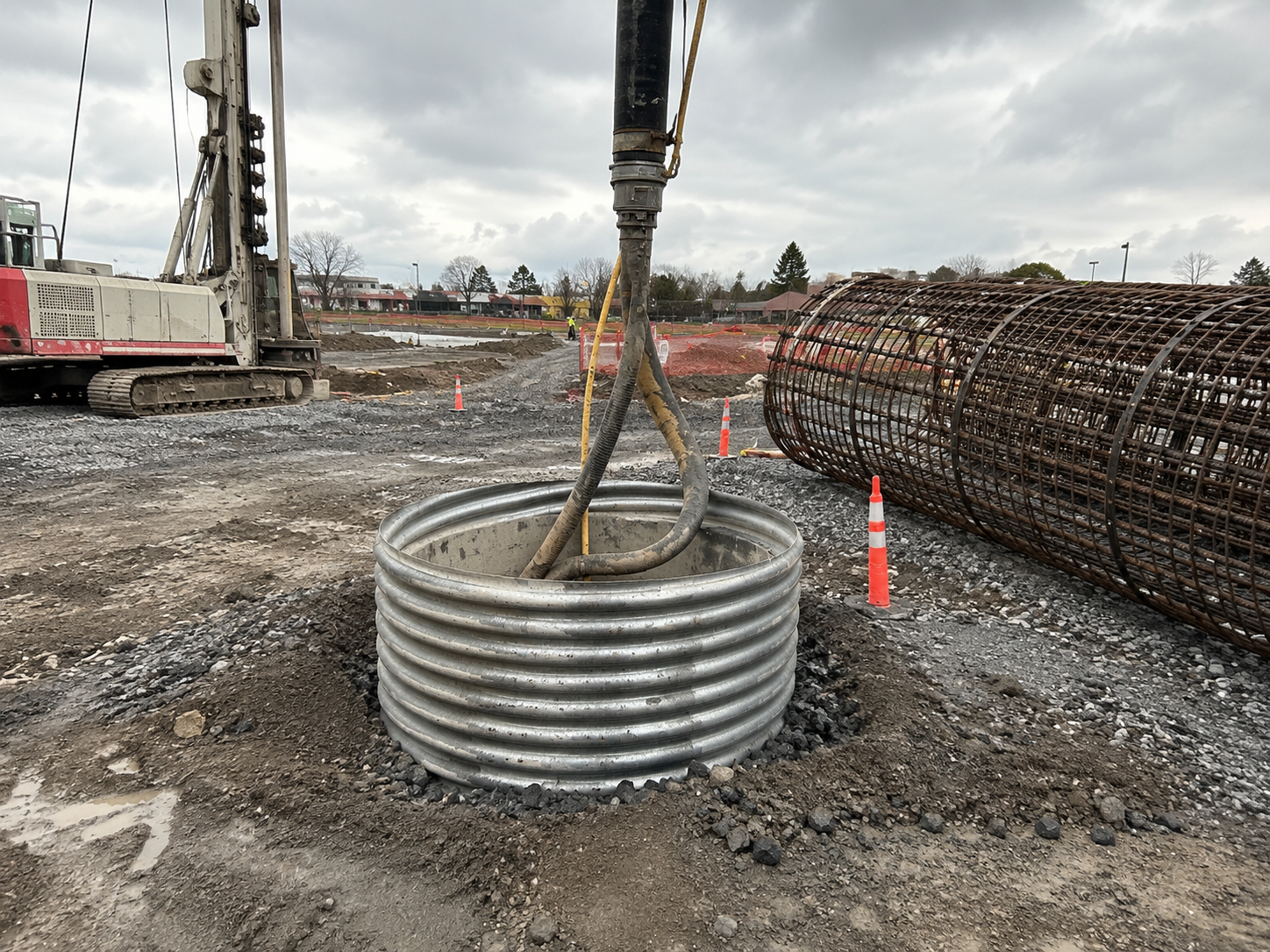 Pieu ou caisson observé de l’extérieur sur chantier